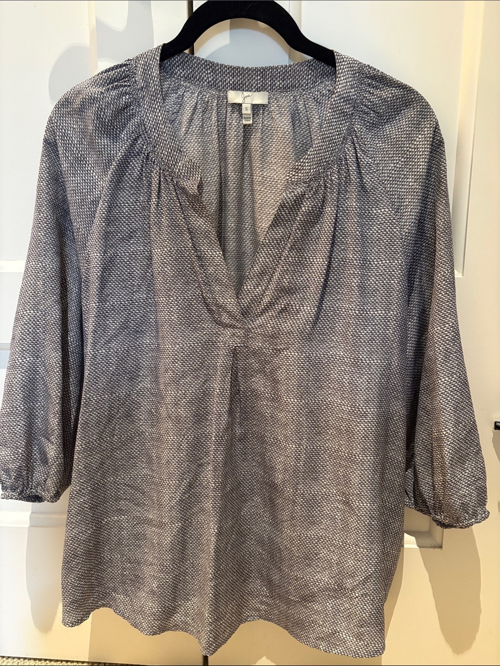 Joie Gray V-Neck Gathered Blouse